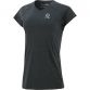 Women’s black v-neck t-shirt with shaped waist and curved hem by O’Neills. 