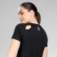 Women’s Black v-neck t-shirt with shaped waist and curved hem by O’Neills. 