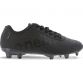 Black childrens football boots with moulded studs and laces by O’Neills.
