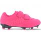 Pink junior football boots with moulded studs and velcro closure by O’Neills.