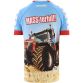 Blue Kids' MASS-terful O’Neills ploughing jersey with image of a red tractor on the front.