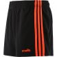 Black and orange women's gaelic training shorts with three stripe detail by O'Neills.