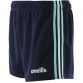 Navy women's gym training shorts with mint and white three stripe detail on the sides by O'Neills.