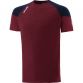 Maroon men's t-shirt with crew neck and stripes on sleeves by O’Neills.