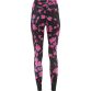 Girls black 7/8 leggings with mesh detail and pink and purple tie dye print by O'Neills.