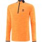 Orange men’s half zip training top with stripe detail on the shoulders and thumbholes on the sleeves by O’Neills.