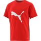 red Puma Kids' short sleeved t-shirt with a round neck and white Puma cat logo centre front from O'Neills