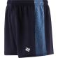 navy and blue Kids’ Rhys training shorts with zip pockets by O’Neills. 
