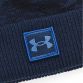 blue Under Armour kids' beanie hat with a double layer ribbed cuff and UA branding from O'Neills