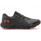 side profile of black and red Under Armour women's trail shoes, waterproof and breathable from O'Neills