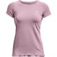 Pink Under Armour women's gym mesh t-shirt with round neck and silver UA logo from O'Neills.