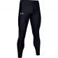 Black Under Armour men's full-length running tights with reflective logo from O'Neills.
