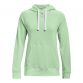 Green Under Armour women's overhead hoodie with white drawstrings and front pouch pocket from O'Neills.