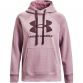 Pink Under Armour women's overhead hoodie with purple UA logo on the front and purple drawstrings from O'Neills.