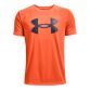 Orange Under Armour kids' t-shirt made from ultra soft UA Tech™ fabric, featuring a large Under Armour logo and raglan sleeves available from O'Neills.