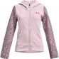 Pink girls Under Armour full zip hoodie with printed sleeves and two front pockets from O'Neills.