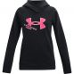 Black Under Armour girls overhead hoodie with pink UA logo on the front from O'Neills.