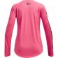 Pink Under Armour girls long sleeve top with wordmark on arm from O'Neills.