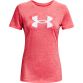 Women's Under Armour t-shirt pink with short sleeves and large white UA logo on centre from O'Neills.