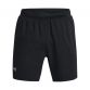 Black Under Armour men's lightweight woven shorts, made from quick drying material and featuring an encased waistband, internal draw cord and internal mesh liner available from O'Neills.
