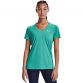 Green Under Armour Women's gym short sleeve t-shirt with v-neck collar from O'Neills.