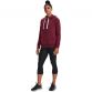 Burgandy women's Under Armour overhead hoodie with white hood drawstrings and UA logo from O'Neills.