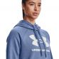 Blue Under Armour women's overhead hoodie with large white UA logo on front  and hood drawstrings from O'Neills