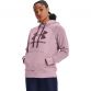 Pink Under Armour women's overhead hoodie with purple UA logo on the front and purple drawstrings from O'Neills.