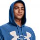 Men's Blue Under Armour Rival Fleece Big Logo Hoodie, with front kangaroo pocket from O'Neills.