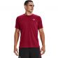 Maroon men's Under Armour running t-shirt with reflective details and short sleeves from O'Neills.