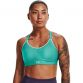 Women's Green Under Armour Infinity Mid Heather Cover Sports Bra, with mesh panels for added breathability from O'Neills.