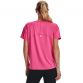 Pink women's Under Armour RUSH training t-shirt with short sleeves and side vent hem from O'Neills.