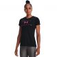 Black Women's Under Armour Tech -shirt with short sleeves and pink logo on the front from O'Neills.