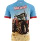 Blue Men’s MASS-terful O’Neills ploughing jersey with image of a red tractor on the front.