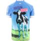 Blue Men's Friesian Cool O’Neills ploughing jersey with image of a cow and O’Neills ball on the front.