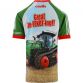 Green and Red Kids' O’Neills ploughing jersey with an image of a green tractor on the front and “Great De-FENDT-ing” printed on the back.