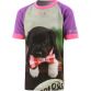 Purple and pink kids’ Ready To Pawty O’Neills ploughing jersey with an image of a puppy on the front.