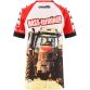 Red Kids' MASS-termind O’Neills ploughing jersey with image of a red tractor on the front.