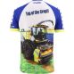 Blue Men’s Top of the Crop O’Neills ploughing jersey with image of a harvester on the front.