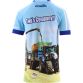 Blue Kids' Two's Company O’Neills ploughing jersey with image of 2 tractors and O’Neills ball on the front.