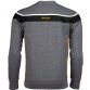 Grey Kids' Slaney crew neck sweatshirt with a black panel and yellow stripes from O'Neills