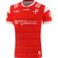 Red Louth GAA Home Jersey 2024 with White knitted collar by O’Neills.