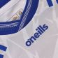 White Monaghan GAA Home Jersey 2024 with a Blue knitted collar by O’Neills.
