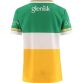 Amber Offaly GAA Home Jersey 2024 with navy knitted collar by O’Neills.