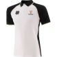 White and Black Guinness Men's Polo Shirt with embroidered gold harp and Notre Dame logo on the front from O'Neills.