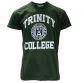 Green men's Trinity College Dublin t-shirt with short sleeves and white print on the front from O'Neills.