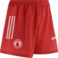 Red Tyrone GAA home shorts with 3 stripe detail on leg by O’Neills.