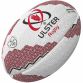 White Red and Black Gilbert rugby ball featuring Ulster Rugby branding from O'Neills
