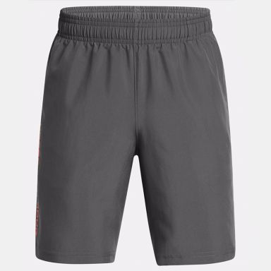 Grey and Red Under Armour Kids' UA Tech™ Woven Wordmark Shorts from O'Neills
