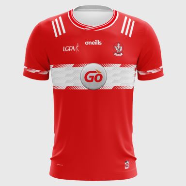 O’Neills Red Derry LGFA Kids'' Home Jersey 2025 from O’Neills. 
